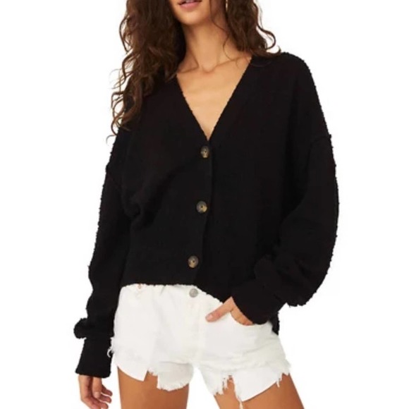 Free People Sweaters - Free People Found My Friend Cardi Nubby Black Cardigan Sweater S
